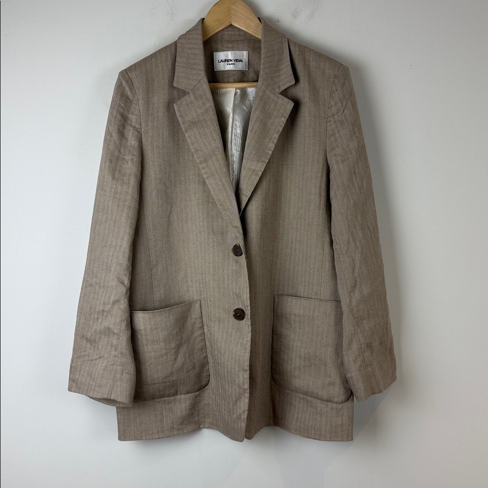 Lauren Vidal Paris Beige Linen Textured Blazer Size Medium